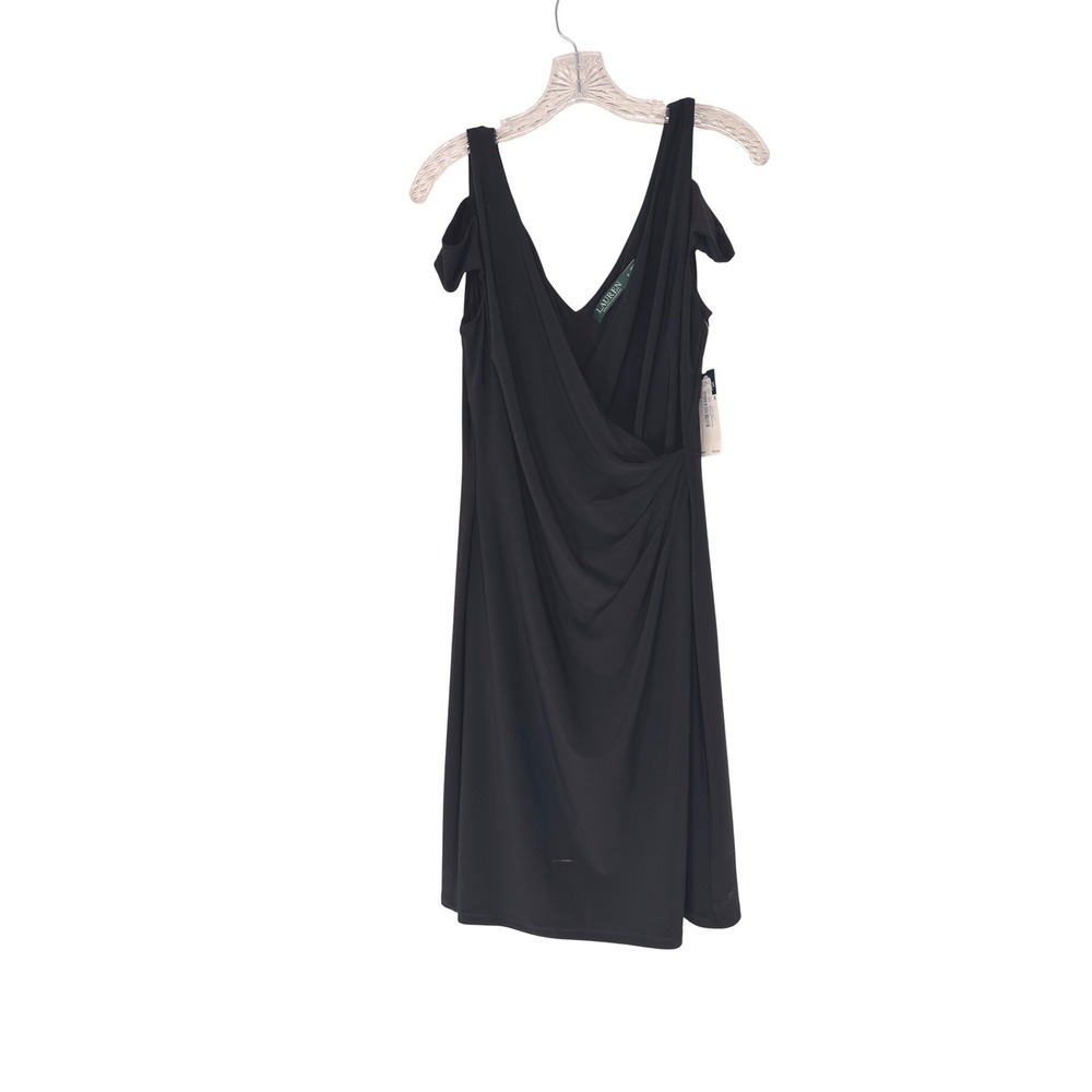 Ralph Lauren Dress Women's Black Cocktail Hour Ruched V-Neck Sheath Size 6